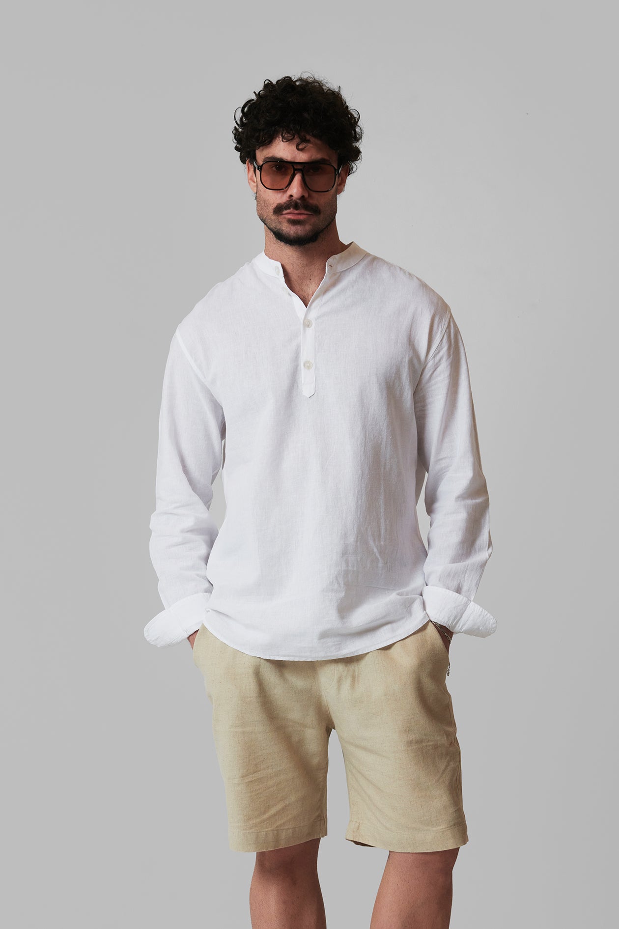 LINEN STAND-COLLAR SHIRT LONG SLEEVES