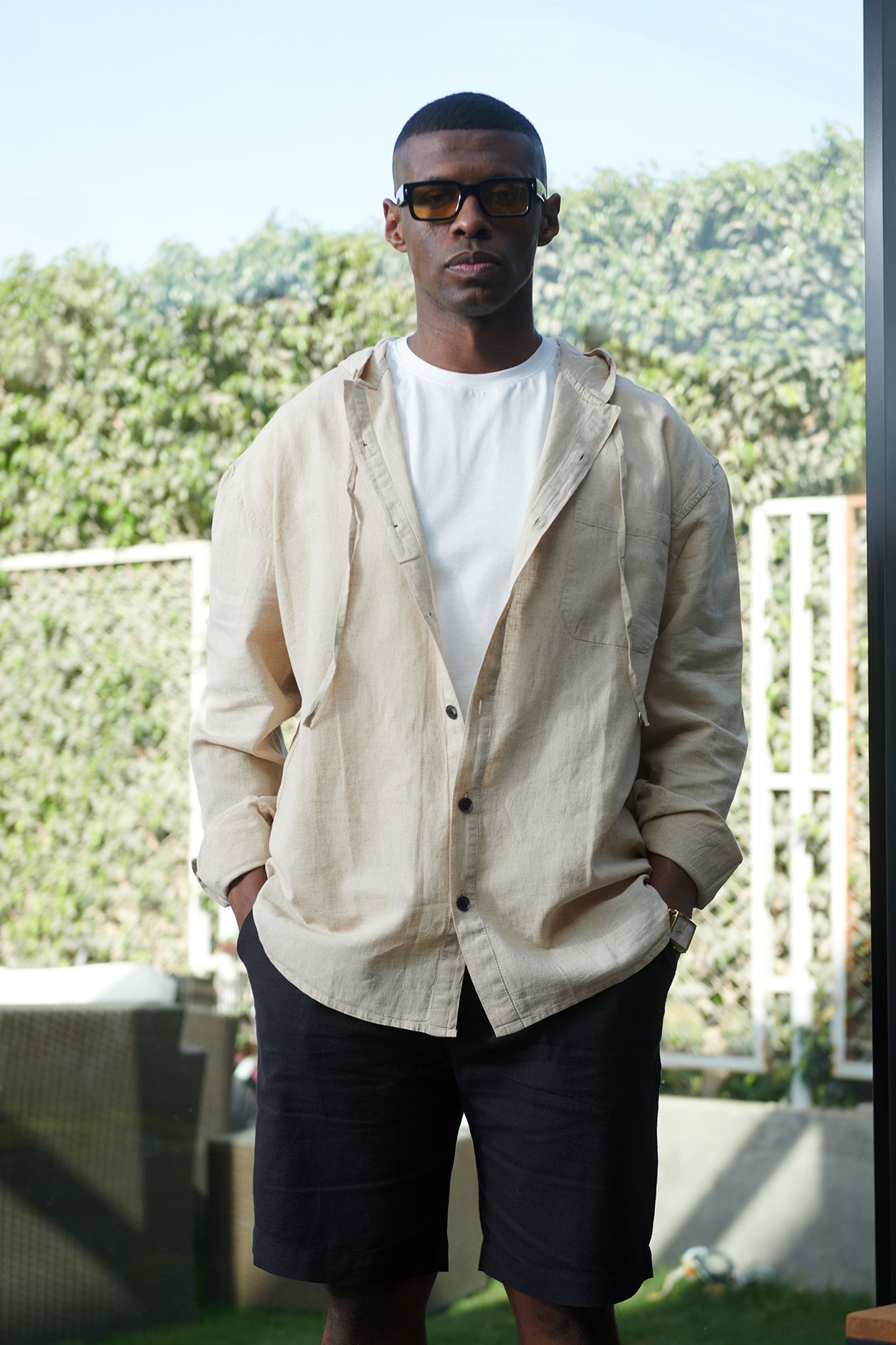 LINEN HOODED SHIRT