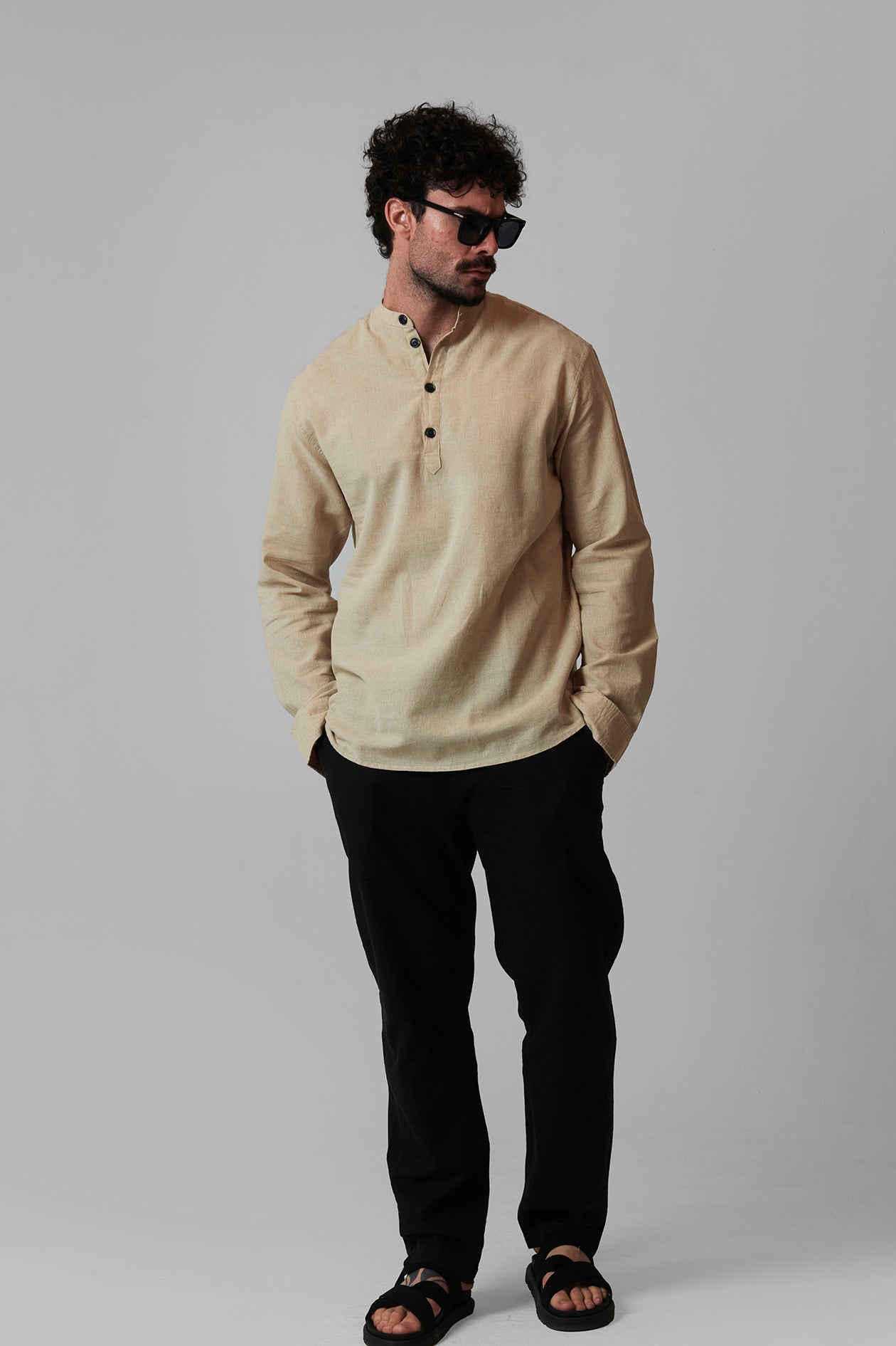 LINEN STAND-COLLAR SHIRT LONG SLEEVES