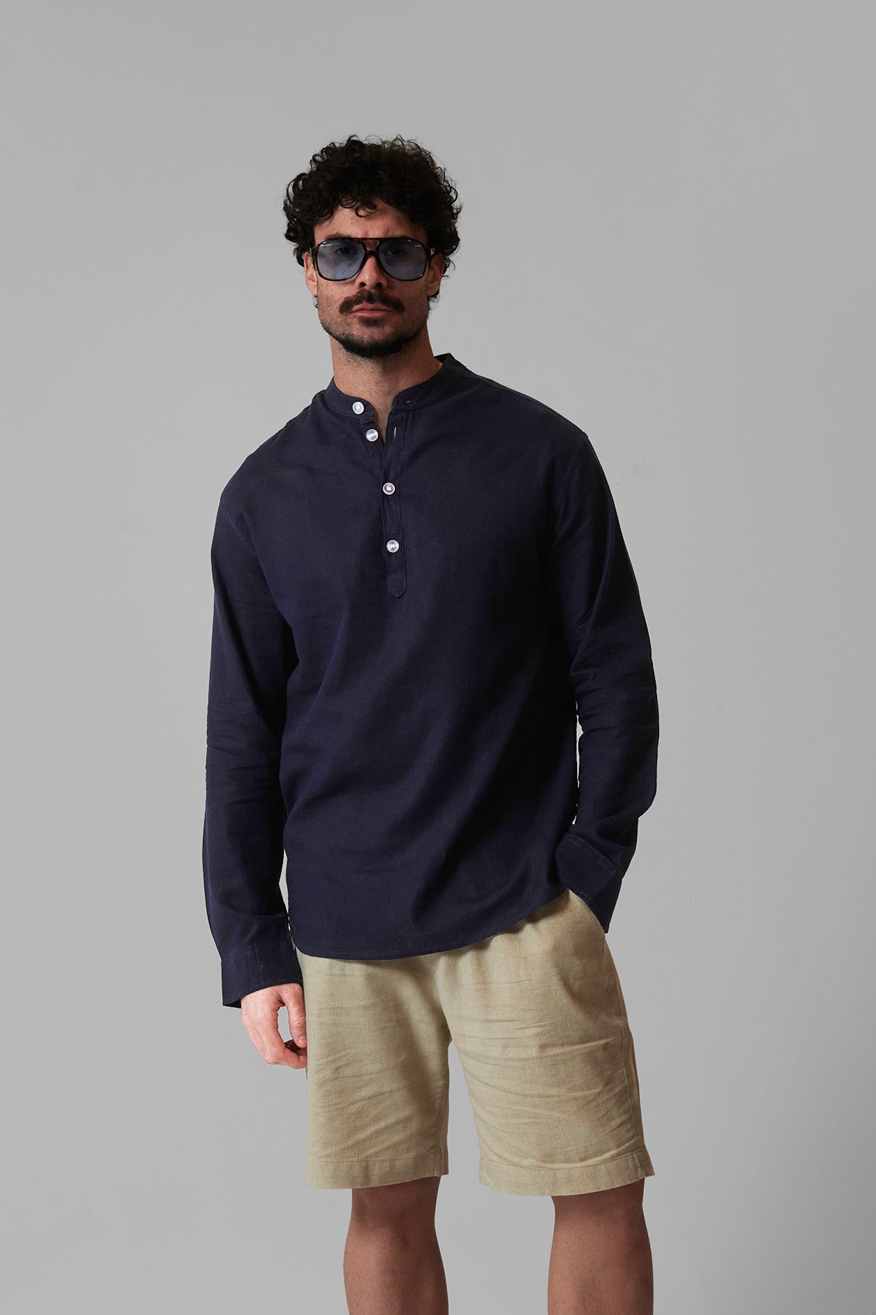 LINEN STAND-COLLAR SHIRT LONG SLEEVES