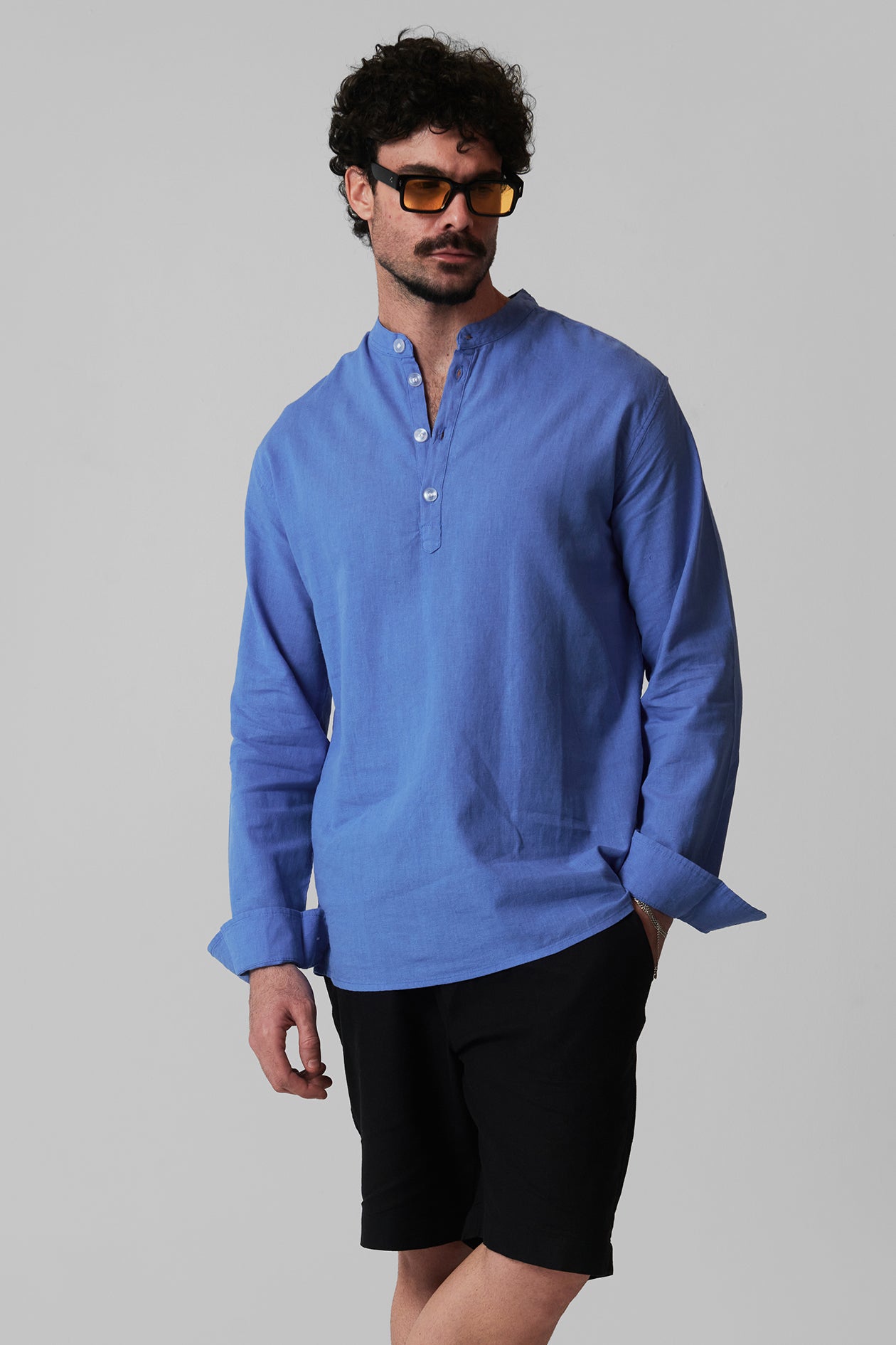 LINEN STAND-COLLAR SHIRT LONG SLEEVES
