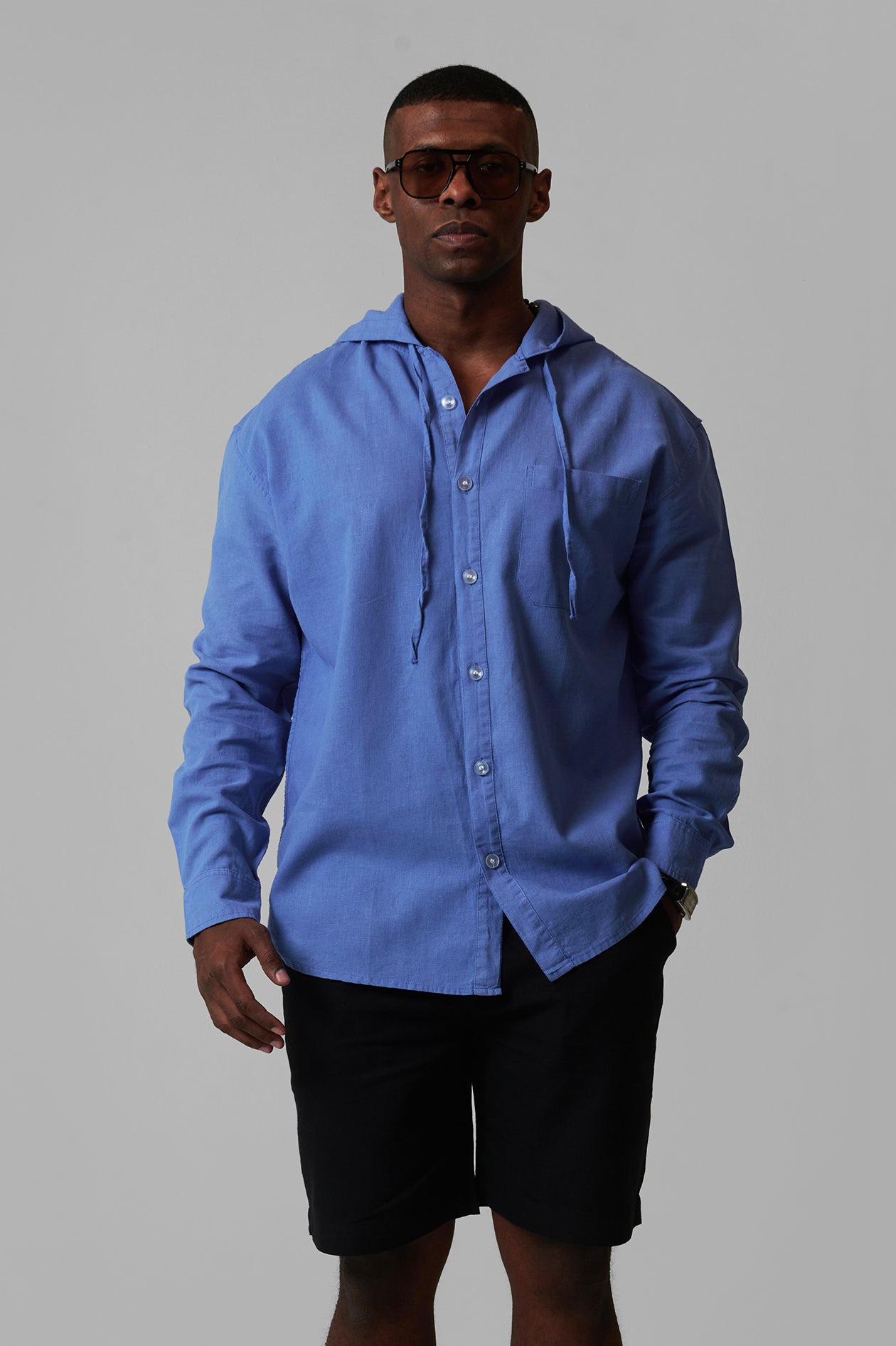 LINEN HOODED SHIRT