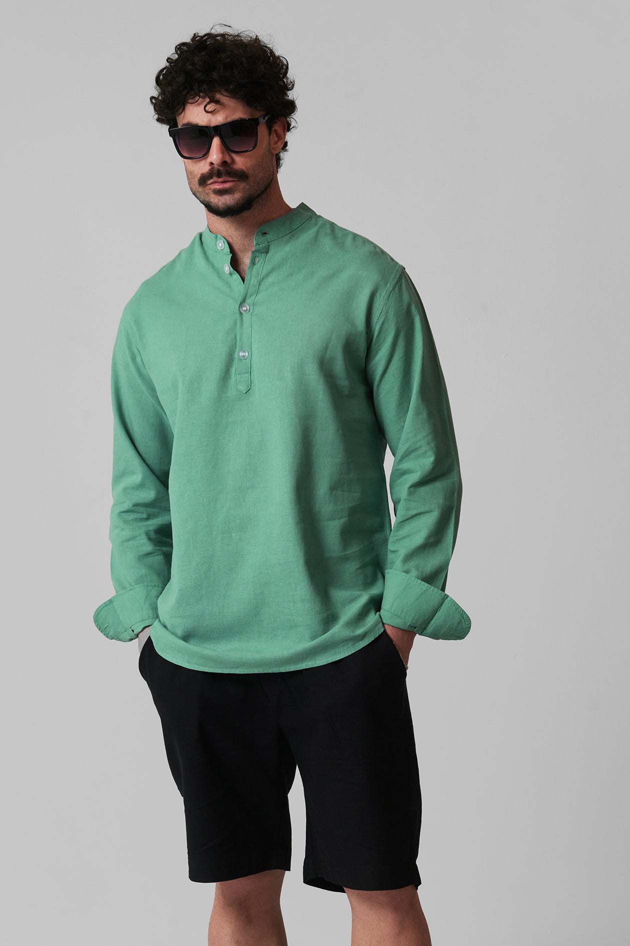 LINEN STAND-COLLAR SHIRT LONG SLEEVES