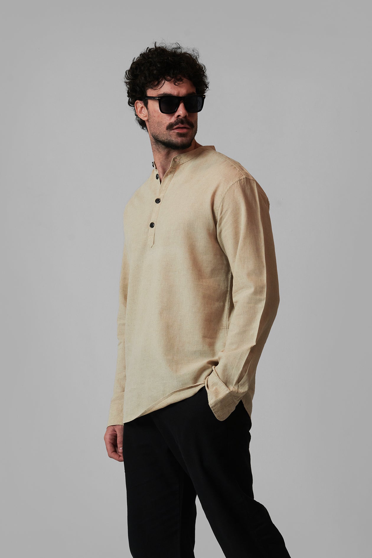 LINEN STAND-COLLAR SHIRT LONG SLEEVES