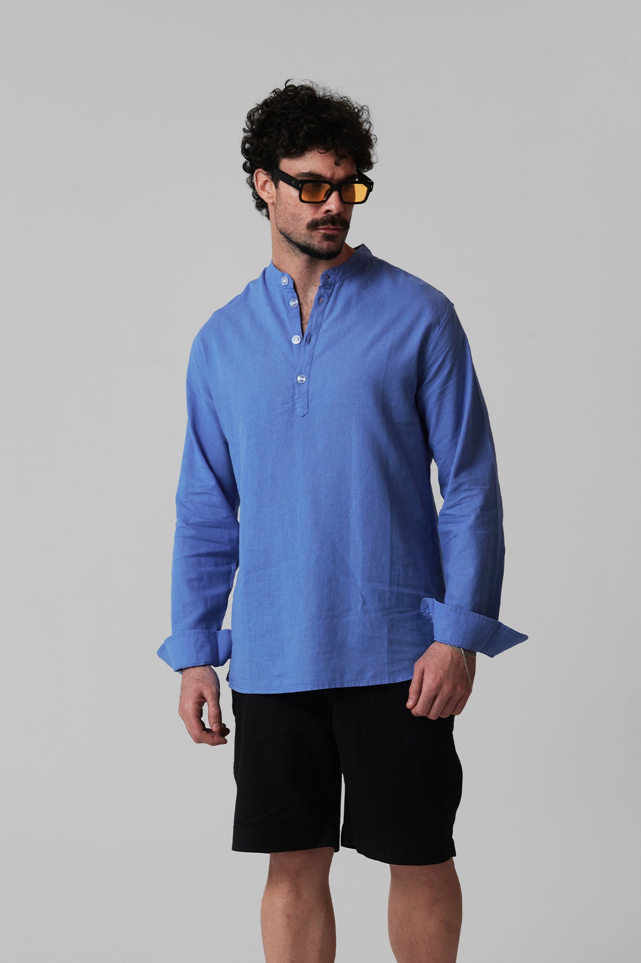 LINEN STAND-COLLAR SHIRT LONG SLEEVES