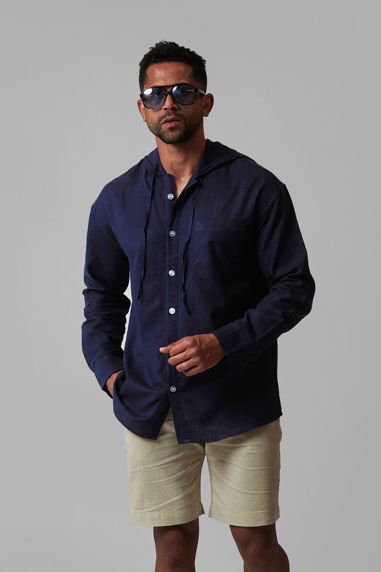 LINEN HOODED SHIRT
