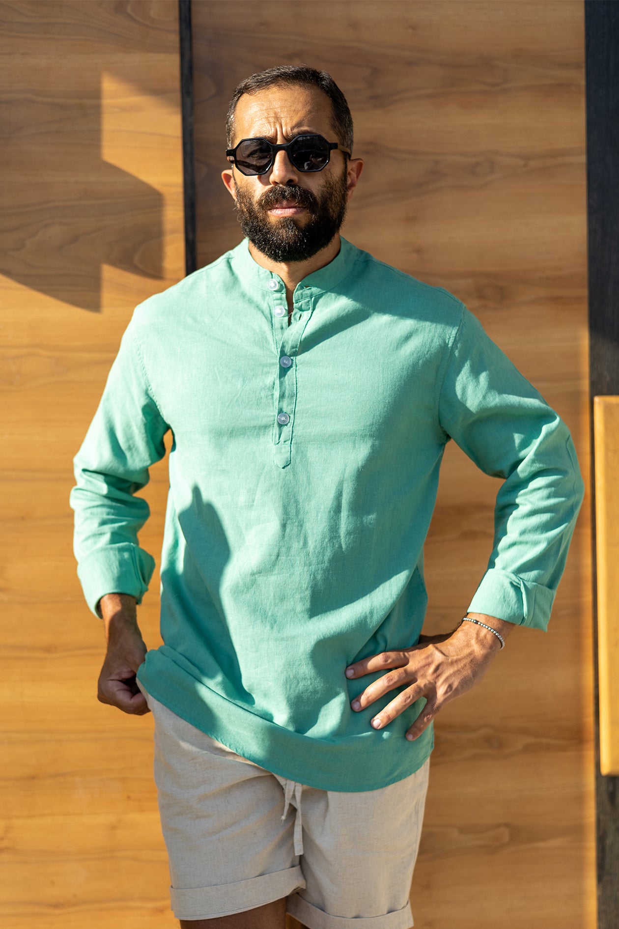 LINEN STAND-COLLAR SHIRT LONG SLEEVES