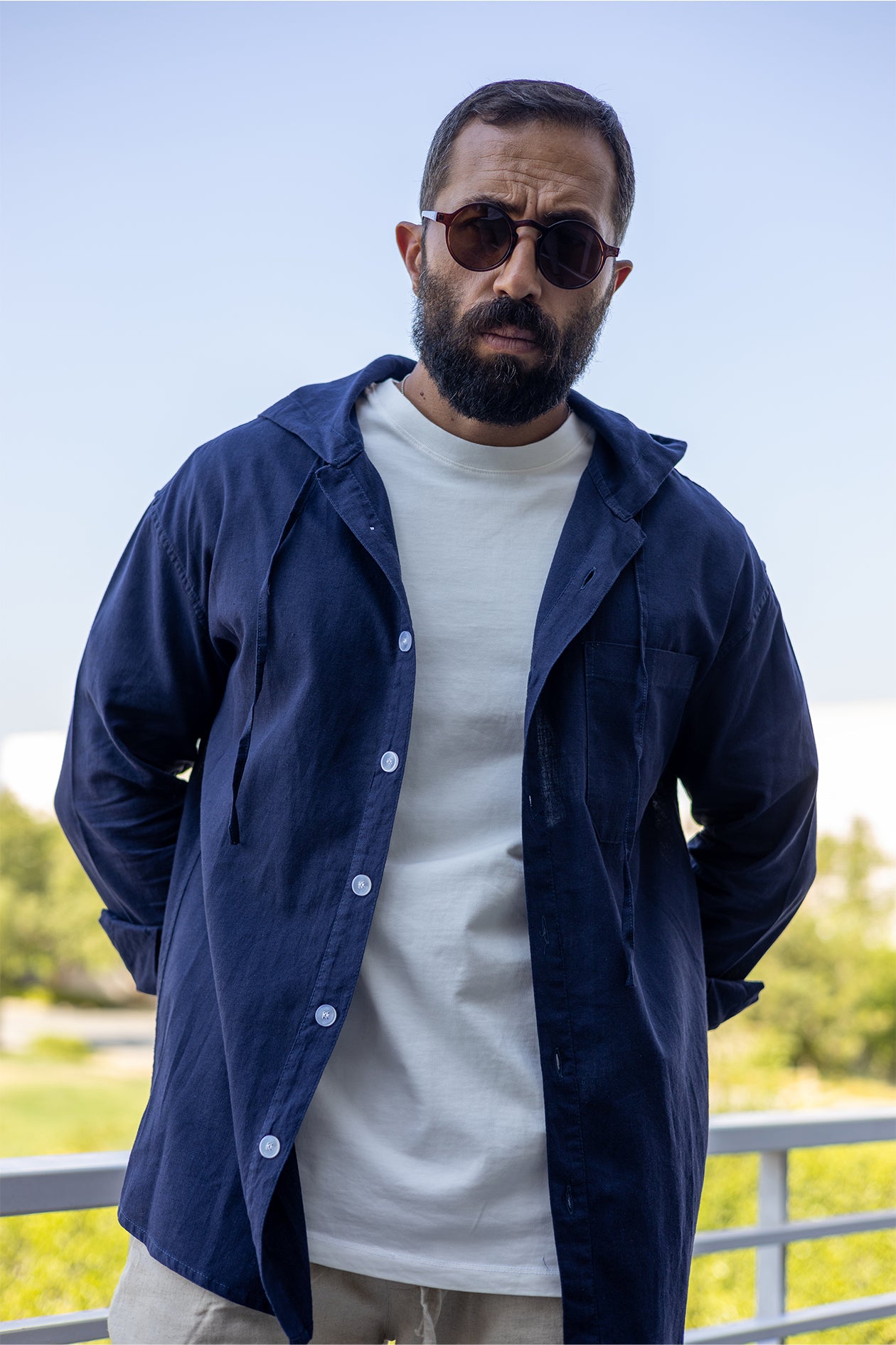 LINEN HOODED SHIRT