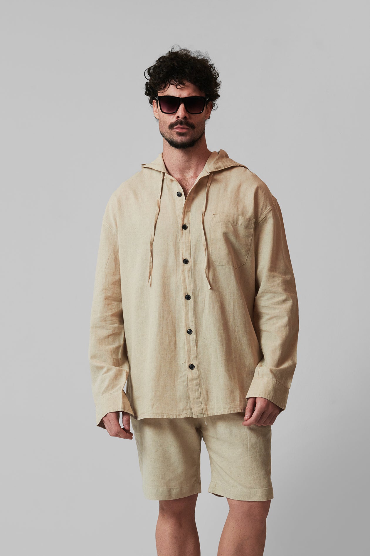 LINEN HOODED SHIRT