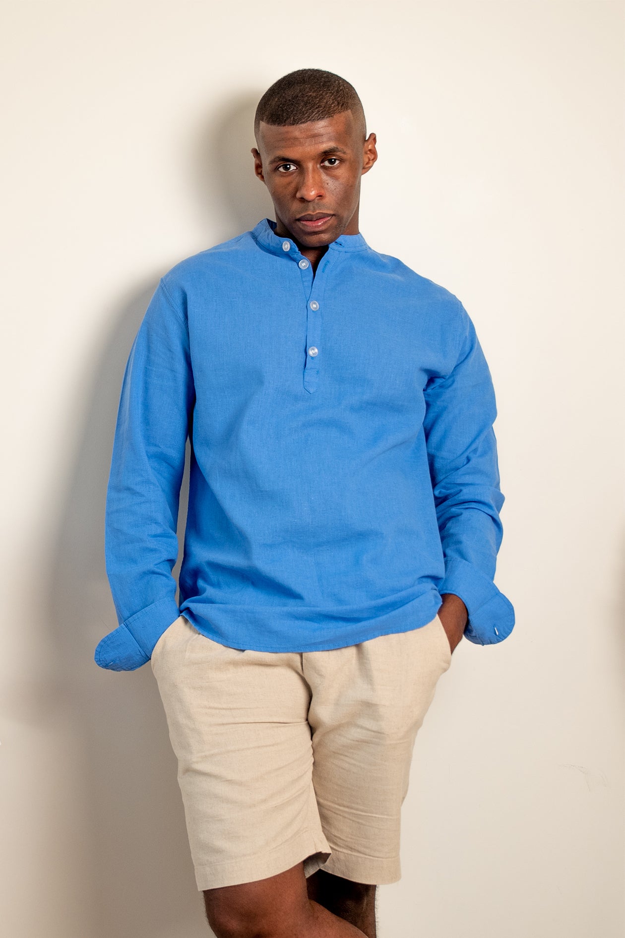 LINEN STAND-COLLAR SHIRT LONG SLEEVES