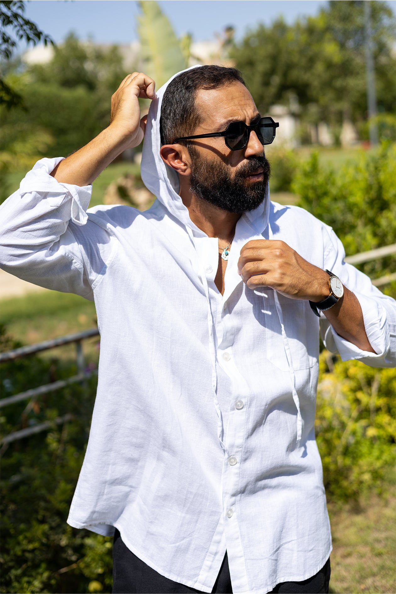 LINEN HOODED SHIRT