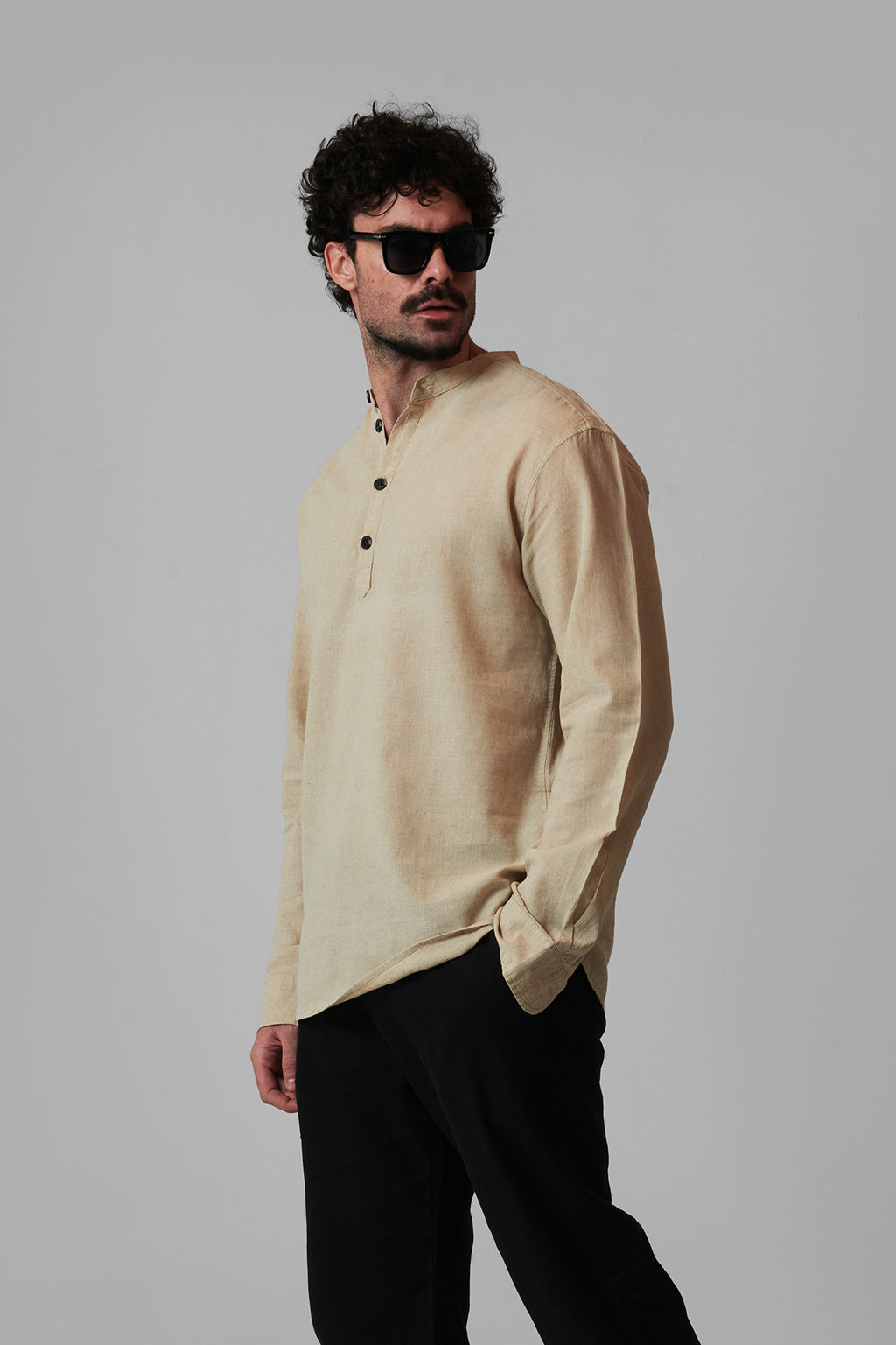 LINEN STAND-COLLAR SHIRT LONG SLEEVES