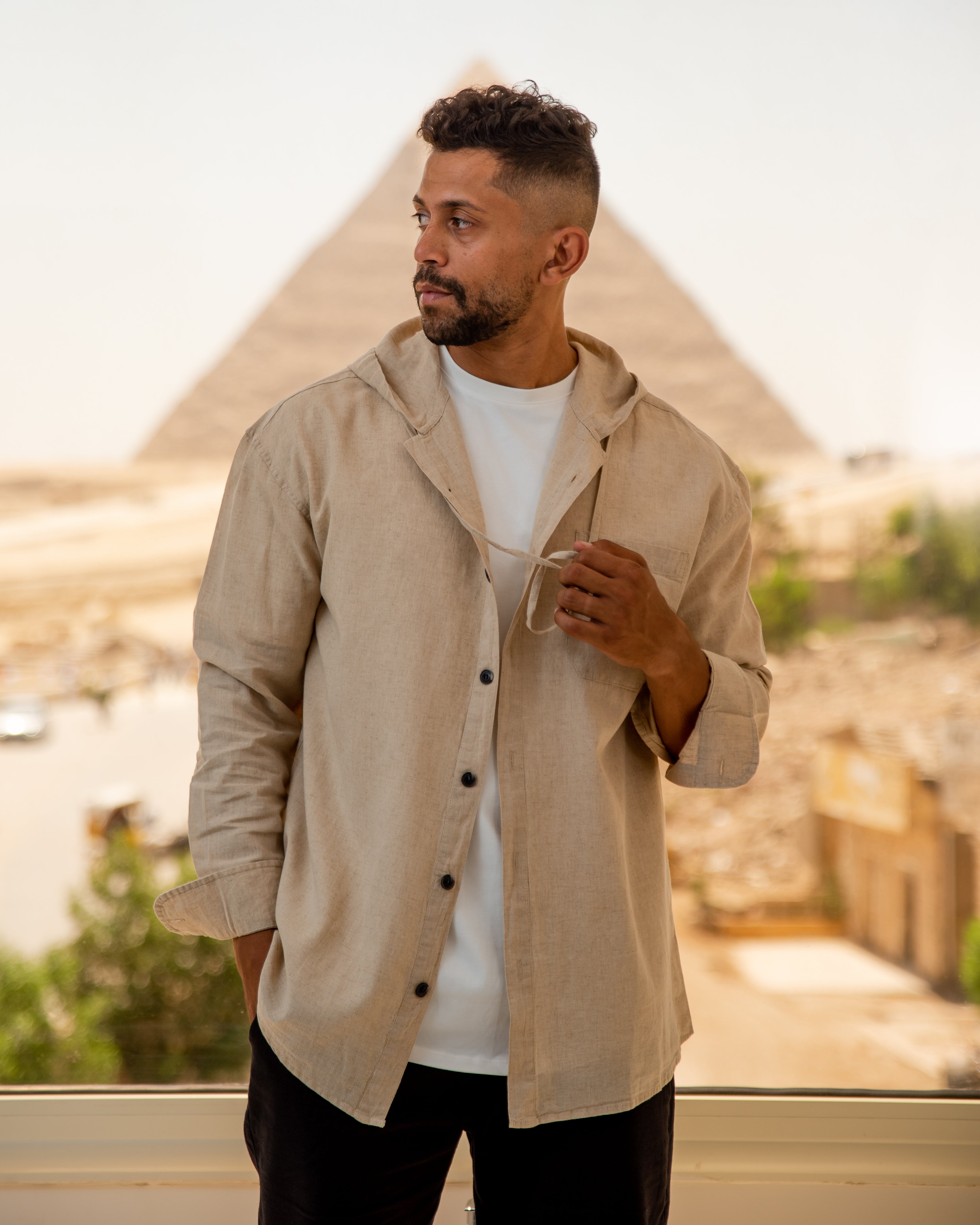 Hooded linen shirt sale