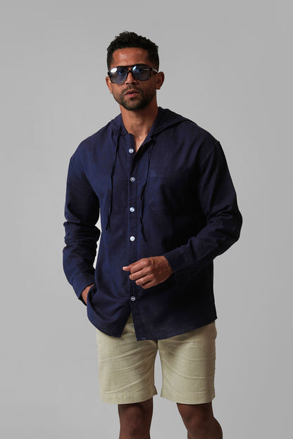 LINEN HOODED SHIRT