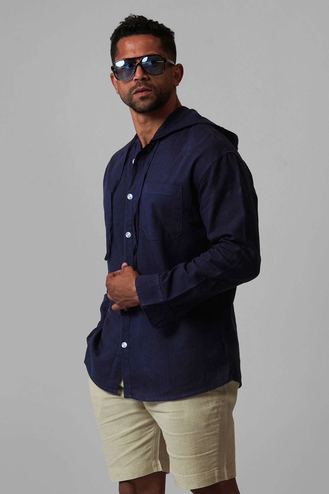 LINEN HOODED SHIRT